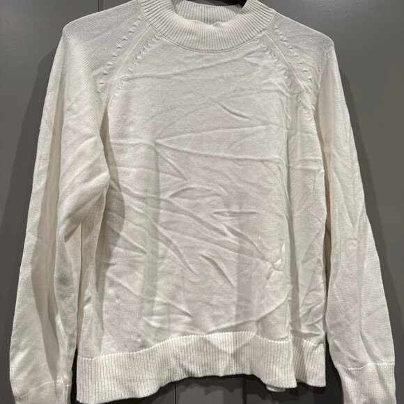 Quince Sweaters - Quince Organic Cotton Mock Neck Sweater Womens L Gray Knit White